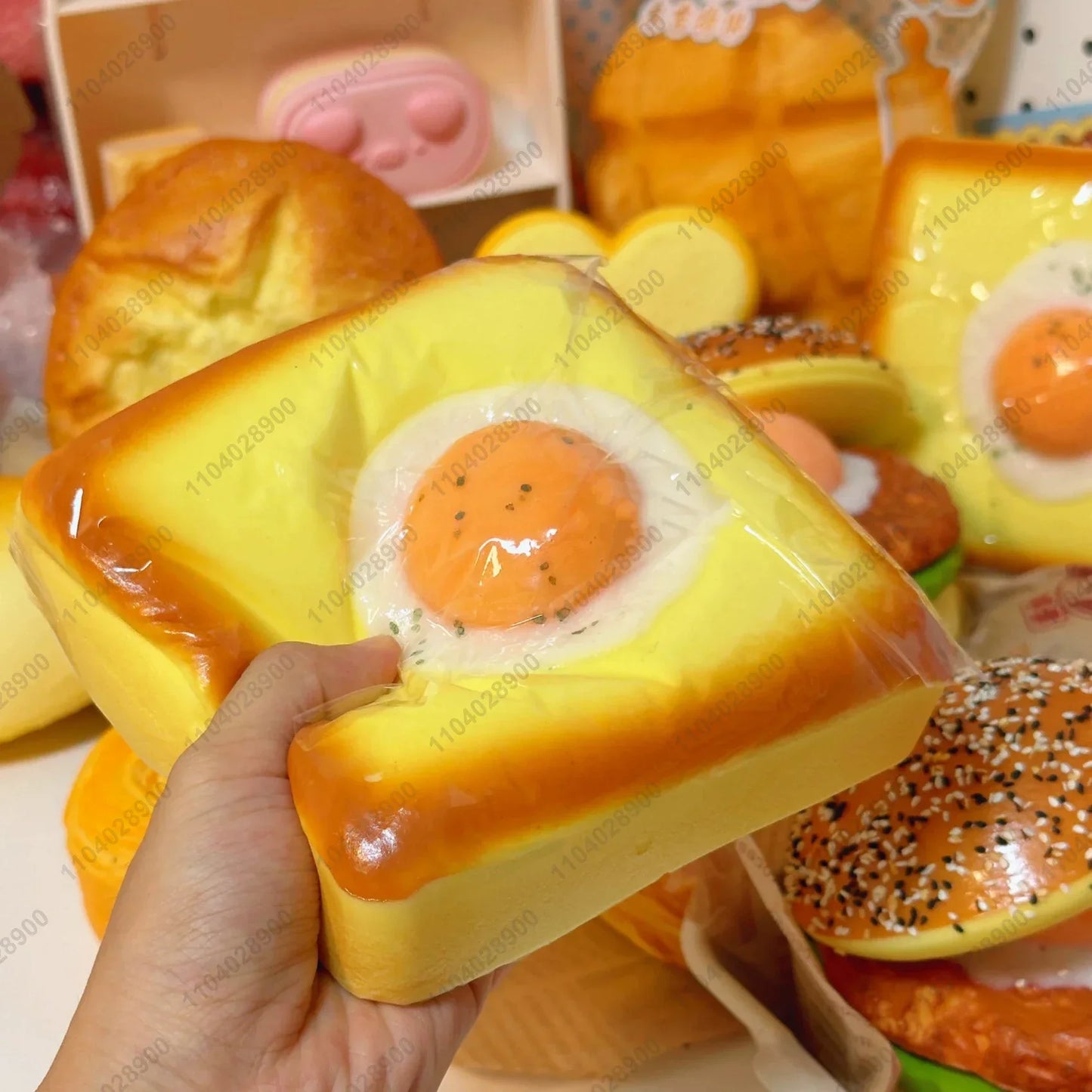Fried Egg Toast Squishy Toy - Slow Rising Bread Stress Relief Fidget Squeeze Toy for Kids and Adults