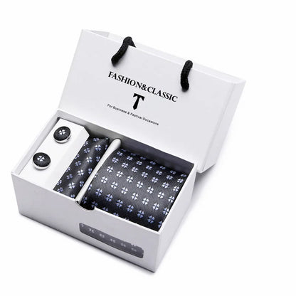 Black Paisley Tie Set - Men's Necktie, Pocket Square & Cufflinks Gift Box for Weddings & Formal Wear