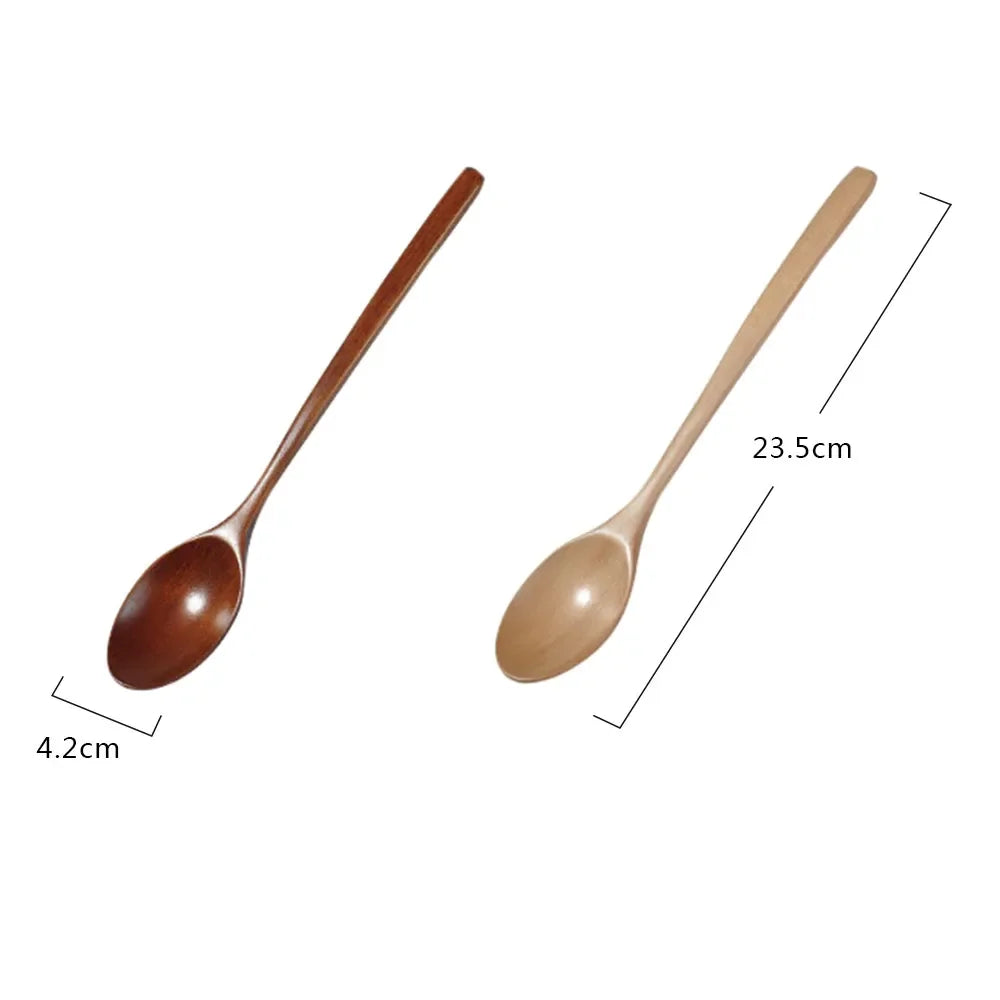 2PCS Wooden Spoons – Kitchen Tableware for Cooking, Soup, Tea, Coffee, Honey, and Catering Utensils