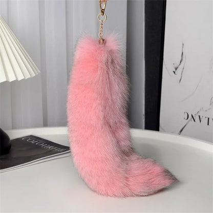 2024 Natural Fox Fur Tail Keychain – Chic Y2K Furry 40cm Keyring Accessory for Women’s Car Keys