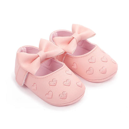 Baby Girls Shoes - Classic Dress Style with Cute Bow-Knot Heart, Anti-Slip Soft Sole First Walkers for Infants 0-18m