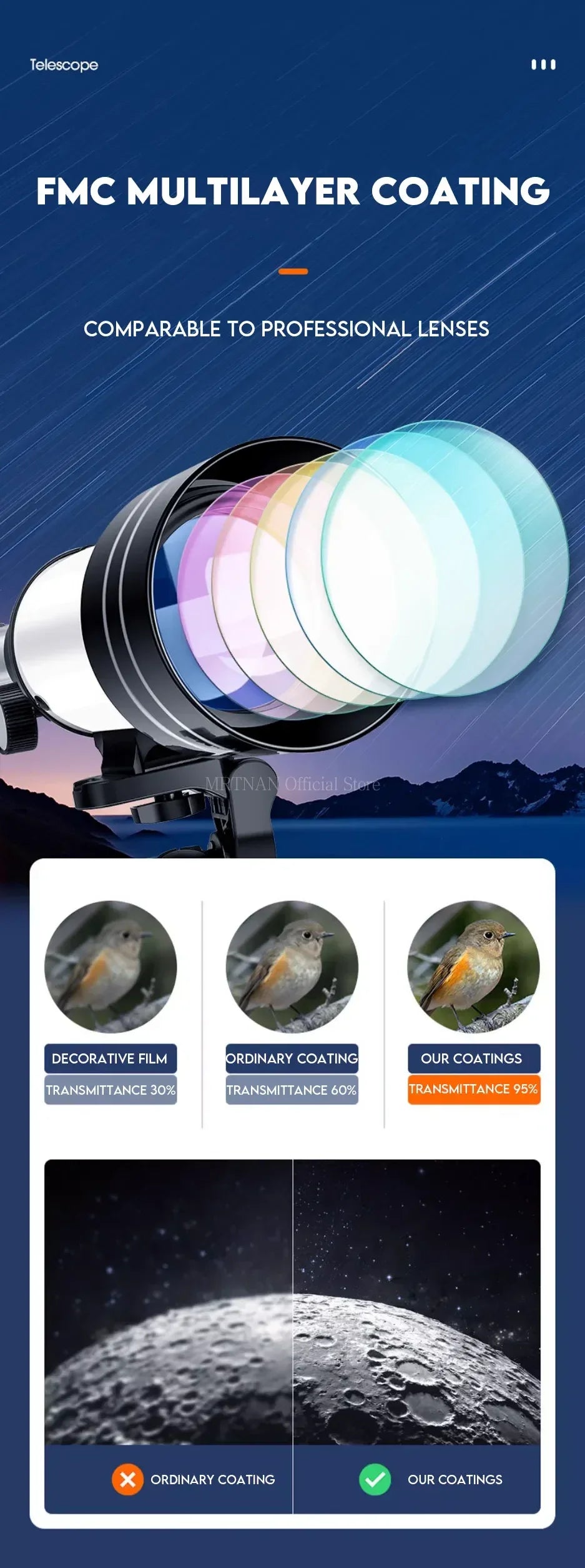 150X Astronomical Telescope – 70mm Refractor Portable Travel Scope with Phone Adapter & Wireless Remote