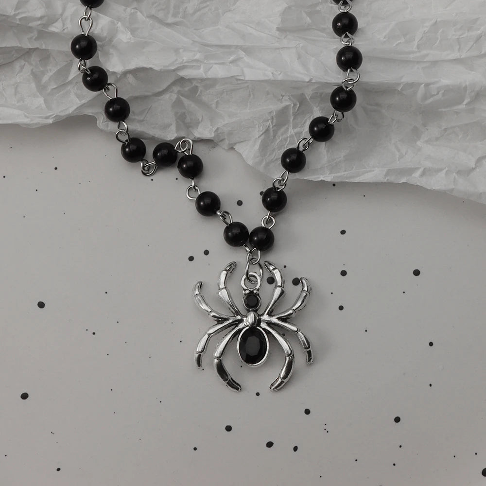 Gothic Bat Cross Necklace Set - Y2K Thorn Love Black Beaded Layered Jewelry for Halloween Parties