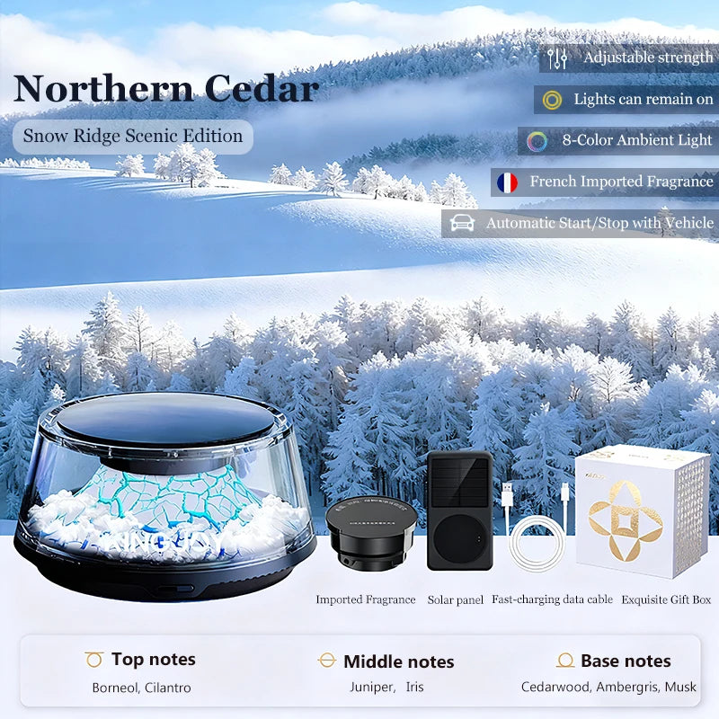 Solar Car Electric Aromatherapy Diffuser – AI Adjustable, Simulated Glacier Color, Alcohol-Free for Car, Home, Bedroom Gift