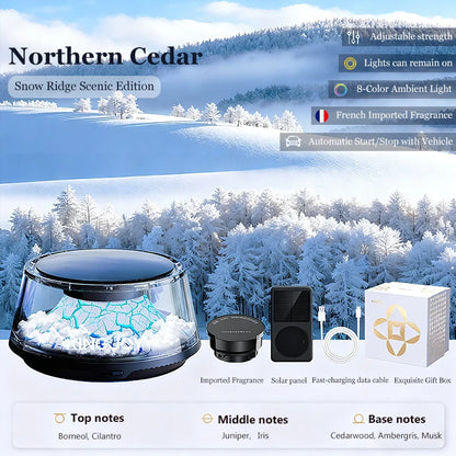 Solar Car Electric Aromatherapy Diffuser – AI Adjustable, Simulated Glacier Color, Alcohol-Free for Car, Home, Bedroom Gift