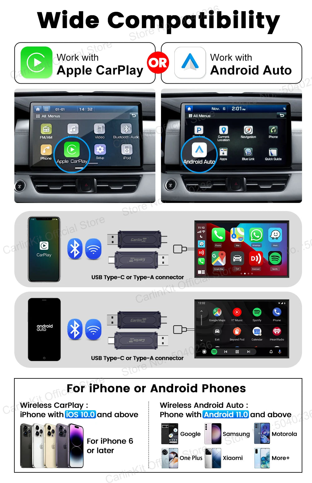CarlinKit 5.0 Mini 5 Pro — Wireless CarPlay & Android Auto USB Dongle with WiFi & Bluetooth