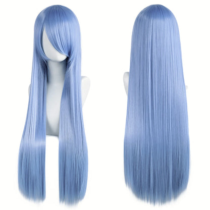 80cm Long Cosplay Wig - Synthetic Straight Hair with Bangs for Lolita Anime Costume Party Styling