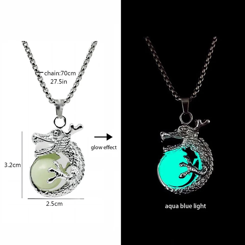 Hip-Hop Rock Dragon Necklace – Stainless Steel Chain with Luminous Alloy Pendant, Glow-in-the-Dark Night Dance Jewelry