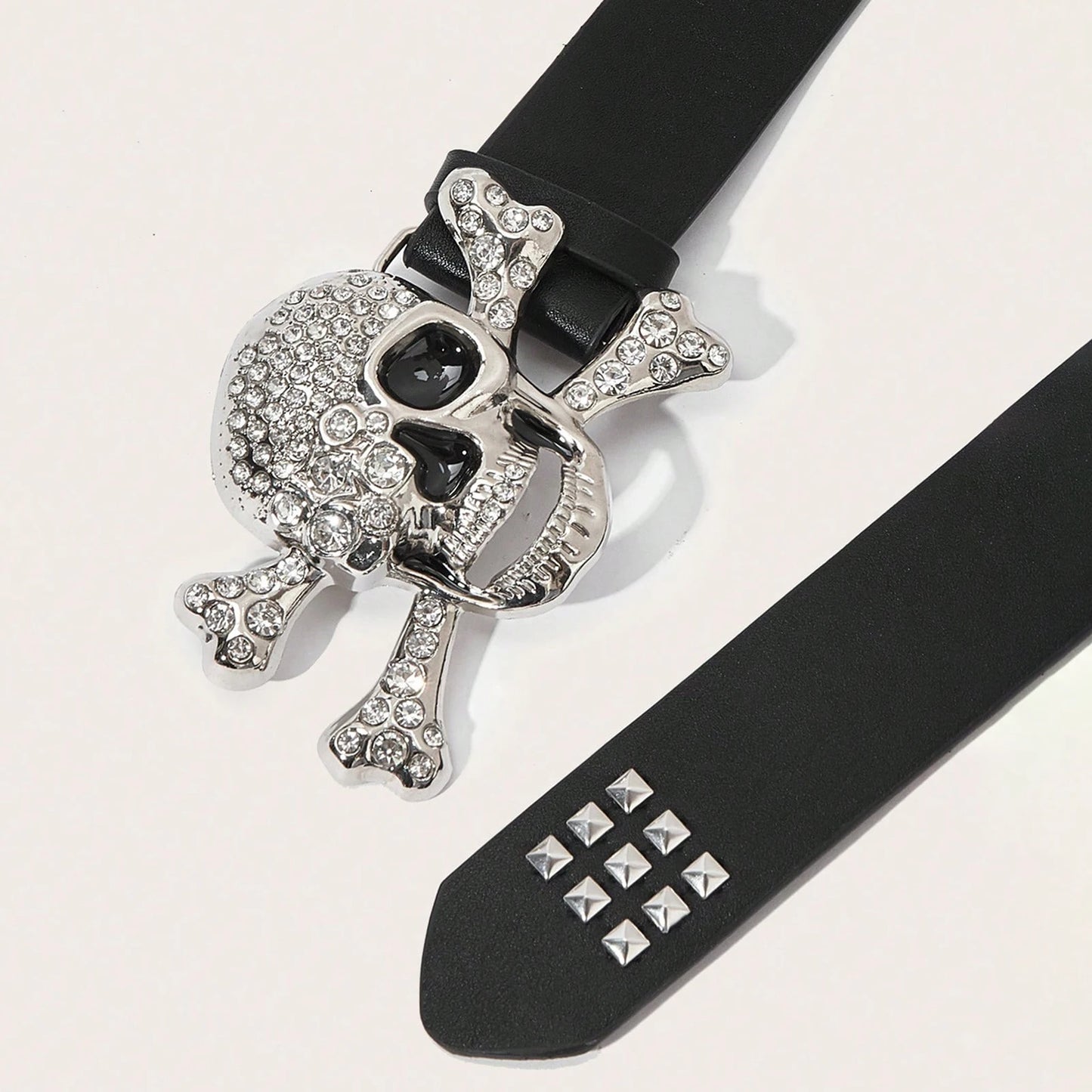 Gothic Skull Rhinestone Buckle Belt - Punk Rivet Hip-Hop Rock Y2K Fashion Accessory for Men & Women