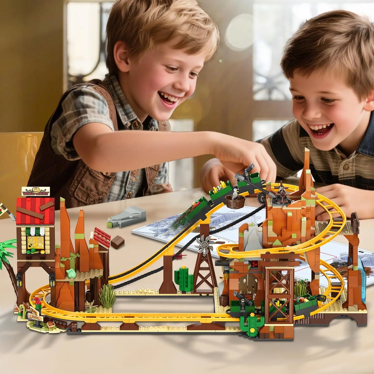 Western Roller Coaster Building Set – Mini Mine Train Model Toy with Lifting Chain for Teens & Adults