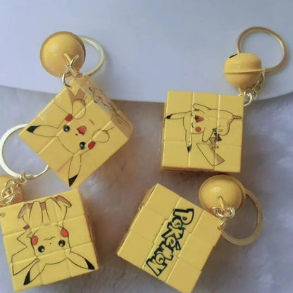 Pokémon Pikachu Mini Rubik's Cube Keychain — Cute Cartoon Puzzle Pendant for School Bags, Kids’ Toys & Kawaii Accessories
