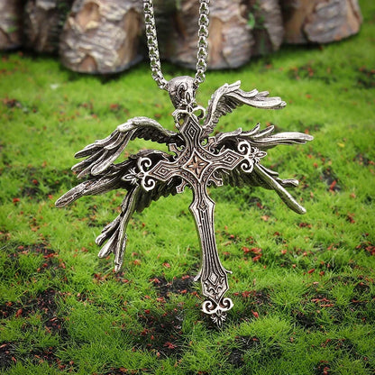 Gothic Skull Jesus Cross Necklace – Punk Catholic Amulet Jewelry for Men, Religious Pendant