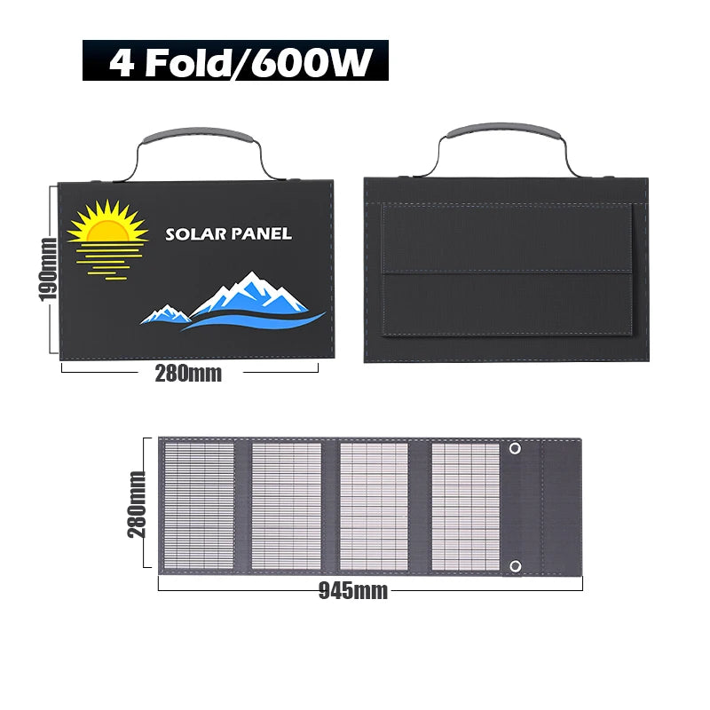 Portable 1000W Folding Solar Panel - Fast USB & DC Charging for Hiking, Camping and Mobile Devices