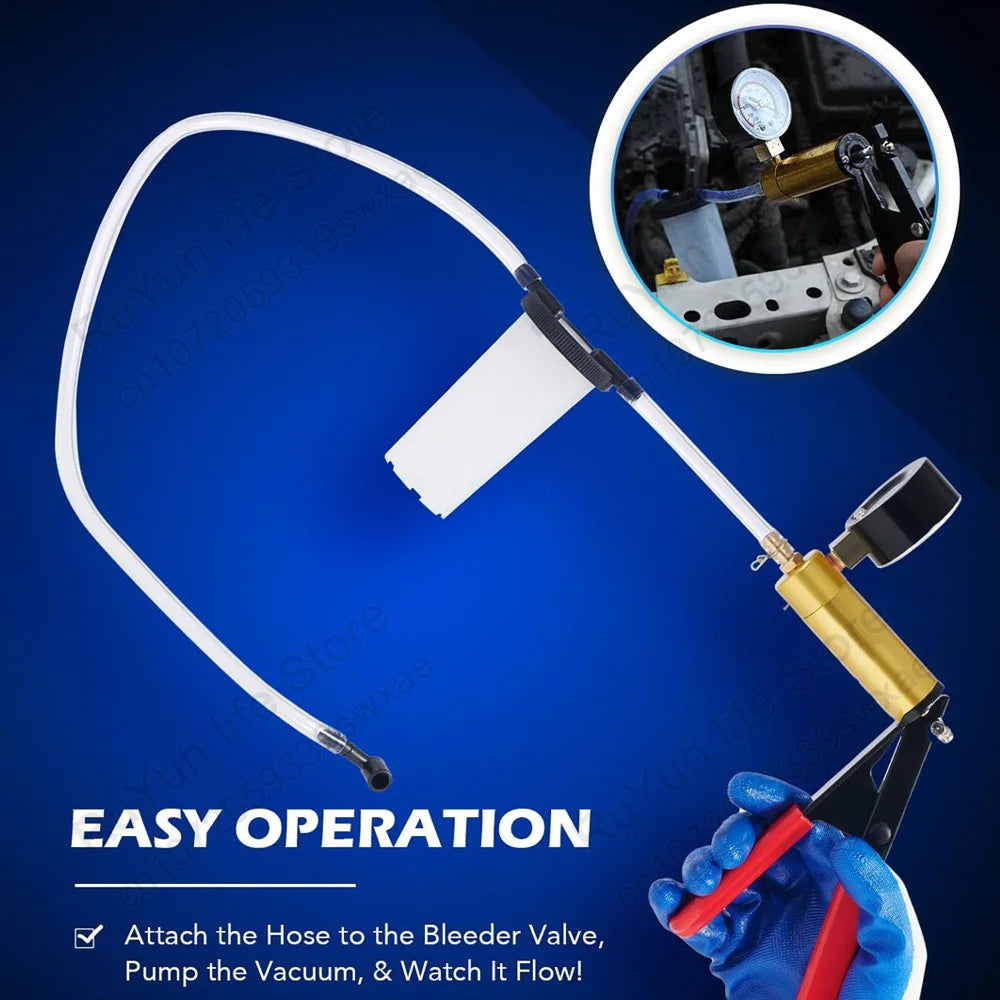 CAER Manual Brake Bleeder & Vacuum Pump Kit – 2-in-1 Handheld Automotive Fluid Tester with Gauge & Adapters