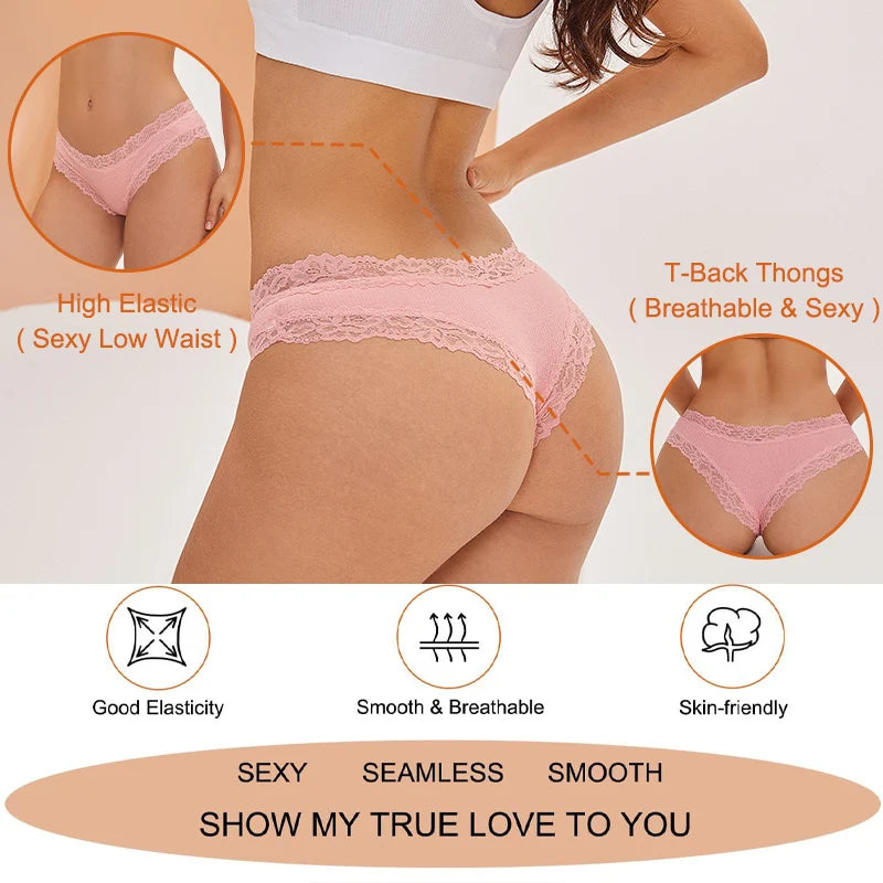 3PCS Women’s Cotton Lace Panties Set - Low Waist Brazilian Bikini Underwear Soft Floral Lingerie T-Back Style