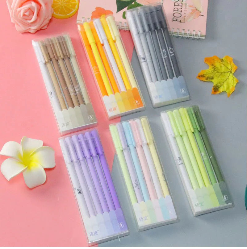 6-Piece Lytwtw Morandi Color Gel Pen Set – Cute Creative Kawaii Pens for Office & School Supplies