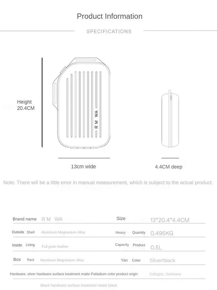 2025 RMWA Light Luxury Single-Shoulder Crossbody Bag — Vertical Aluminum-Magnesium Alloy Travel Bag, Silver Stylish Luggage
