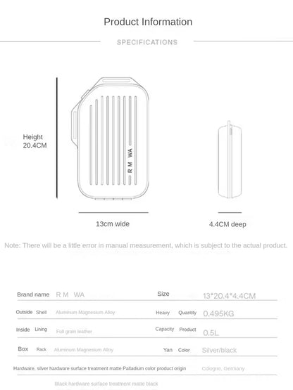 2025 RMWA Light Luxury Single-Shoulder Crossbody Bag — Vertical Aluminum-Magnesium Alloy Travel Bag, Silver Stylish Luggage