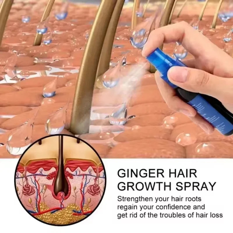 Ginger Hair Growth Serum Spray - Moisturizing Scalp Care and Nourishing Hair Treatment for Men and Women