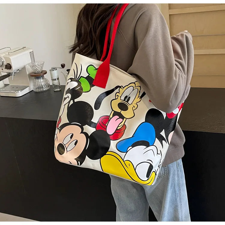 Disney Mickey Canvas Tote Bag – Large Capacity Shoulder Bag for Women & Students, Casual Handbag