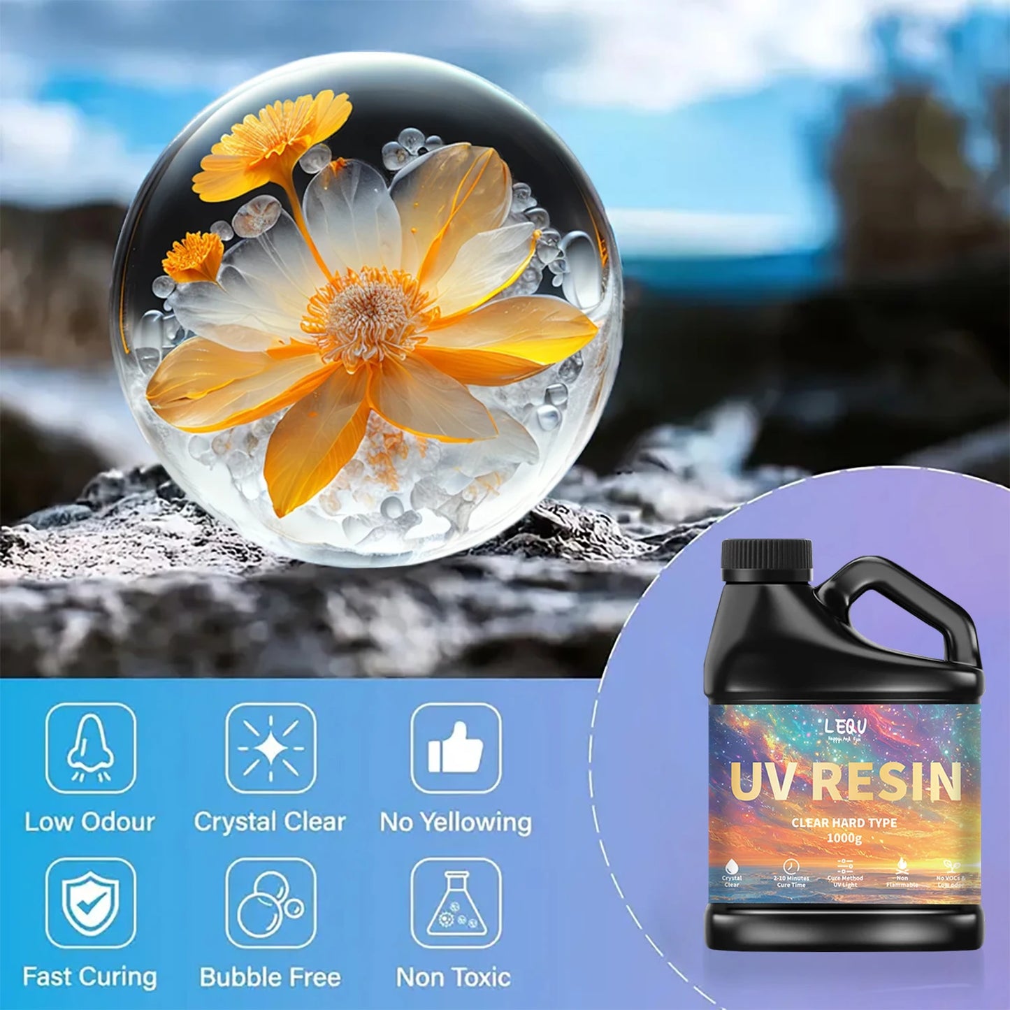 500g/1000g UV Epoxy Resin – High Clarity Fast-Drying Hard Adhesive for Jewelry Making & DIY Craft Supplies
