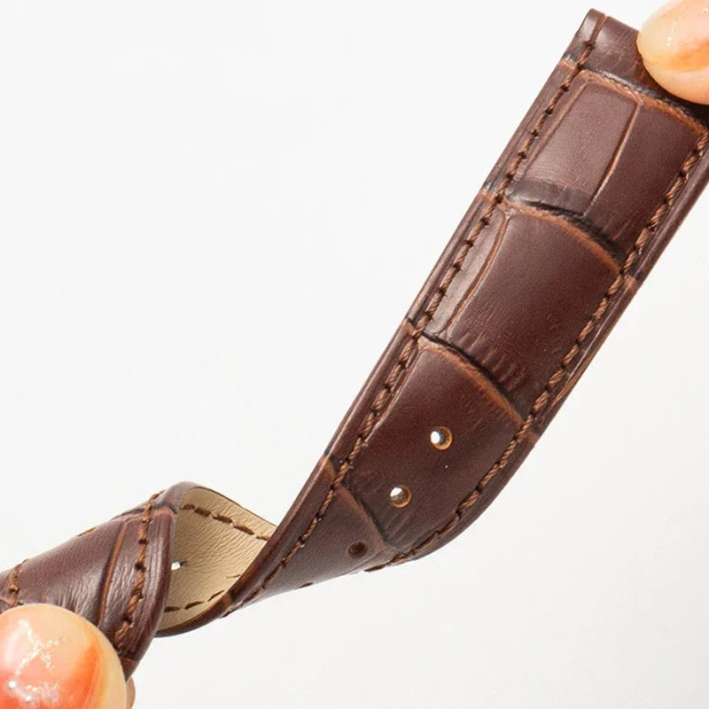 Genuine Leather Watch Band with Wooden Box – Replacement Strap with Butterfly Clasp, 18mm 20mm 22mm Bracelet Accessory
