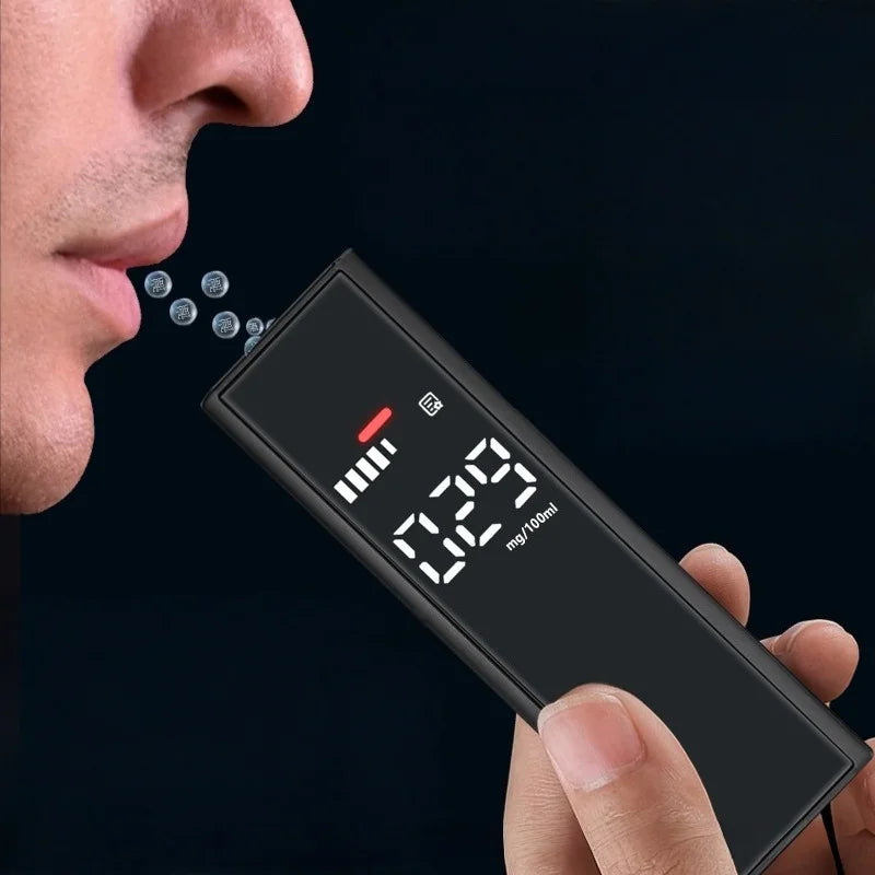 Digital Breathalyzer Alcohol Tester - Black Rechargeable Breath Alcohol Testing Device with LCD Display for Home Use