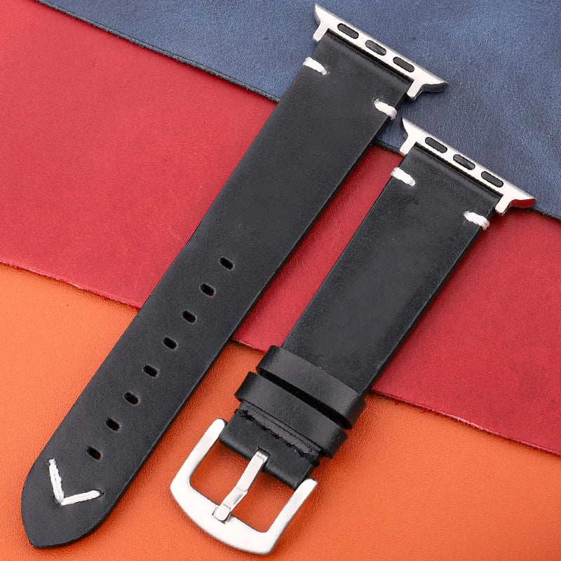 Genuine Leather Apple Watch Strap – Compatible with Series 7, 6, 5, 4, SE (40mm–49mm) for Men & Women