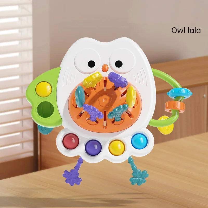 Baby Pull String Sensory Toy - Silicone Teething Rattle Montessori Learning Toy for 6-12 Months