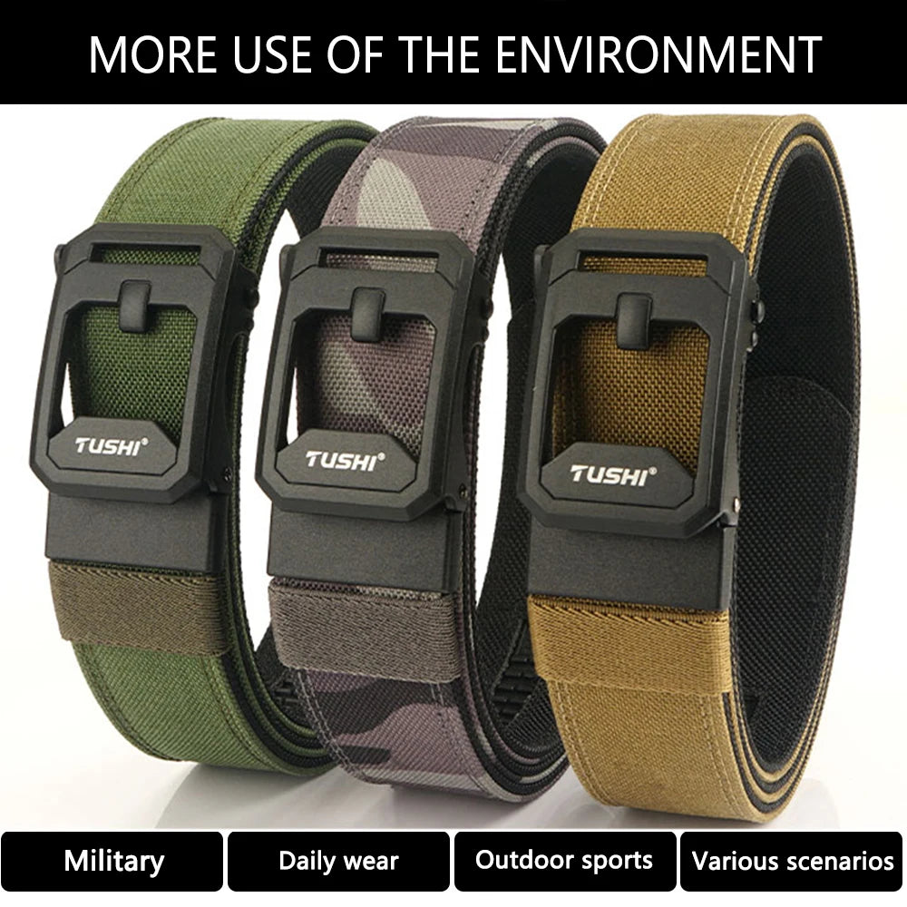 TUSHI Men's Military Tactical Belt – Heavy-Duty Sturdy Nylon with Automatic Buckle for Outdoor & Casual Wear
