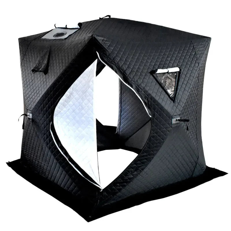 Outdoor 3-4 Person 4-Season Sauna House – Thickened Winter Ice Fishing Tent with Large Window & Chimney Mouth, Quick Open & Portable