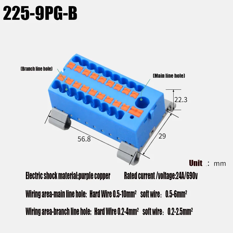 Push-In Modular Wire Connector Terminal Block – Compact 1-In Multiple-Out Splicing Lighting Connector, 225 Series (1Pc)