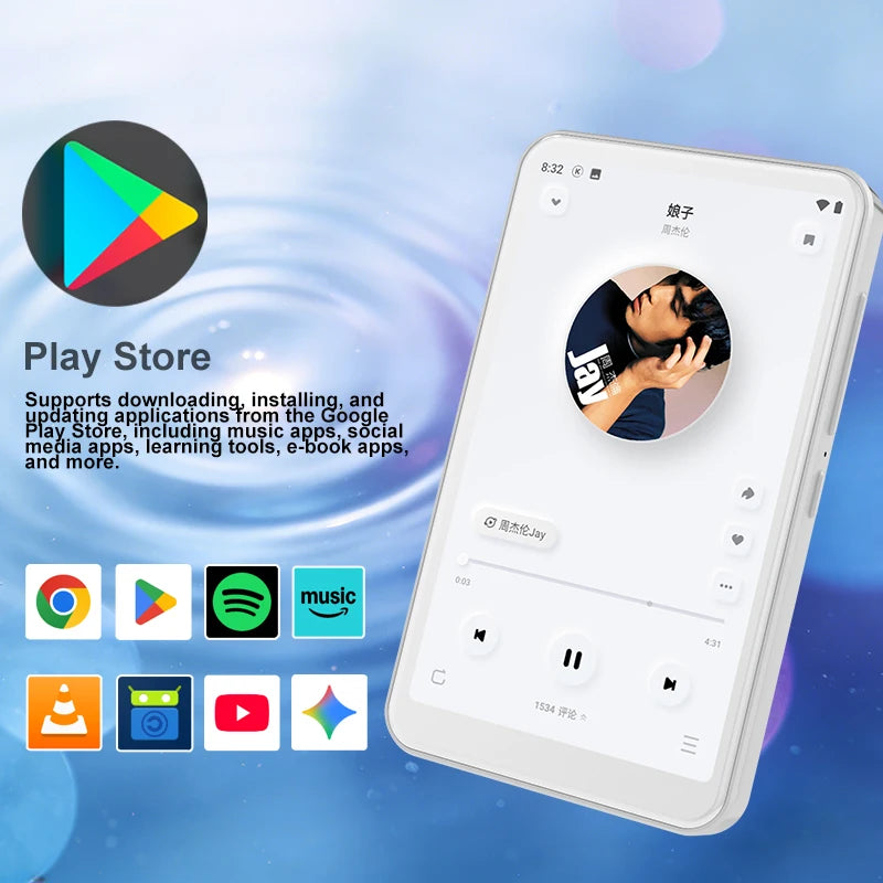 Famue BF12 4-Inch MP4 Player - 1080P Android 10 Media Player with Wi-Fi, Bluetooth & Google Play Store