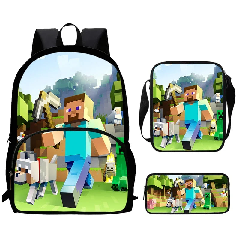 Mini-Craft Kids School Backpack Set — Front Pocket Backpack, Shoulder Bag & Pencil Case for Boys & Girls Ages 5-10
