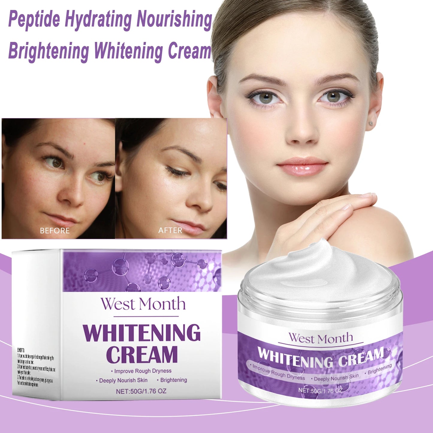 Peptide Whitening Face Cream – Anti-Melanin Dark Spot Corrector, Pigmentation Fading, Hydrating & Brightening Skin Smoothing Moisturizer