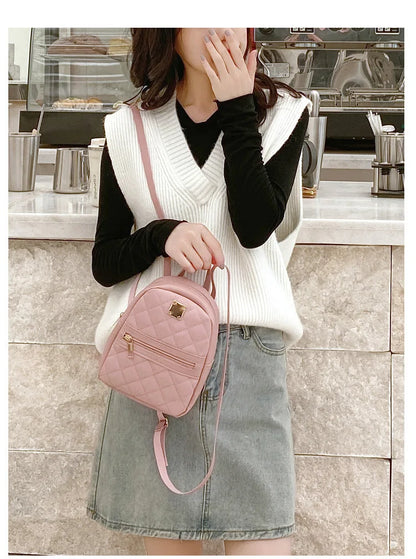 2024 K-Style Quilted Embroidered Small School Backpack for Girls - Western-Inspired Ladies' Bag