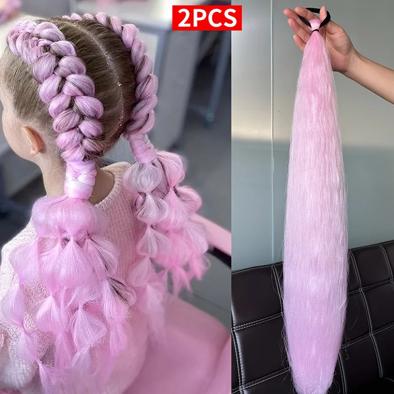 2pcs Purple Synthetic Braiding Hair – Long Straight DIY Braided Ponytail Hairpieces for Women, Party & Stage Hair Accessories