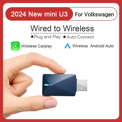 BYLITU Wired to Wireless CarPlay and Android Auto AI Box - 2-in-1 Mini Adapter, Plug and Play Dongle for Quick Connect with Volkswagen