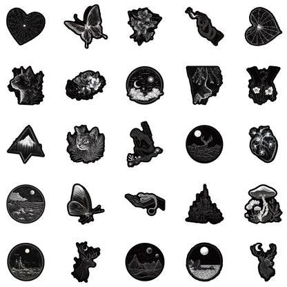50PCS Black & White Gothic Stickers - Skull-Themed Waterproof Decals for Phone, Luggage & Scrapbooking