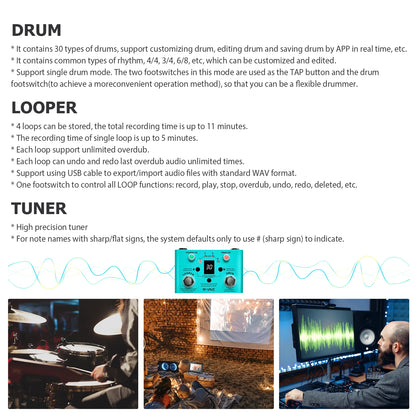 M-VAVE LOST TEMPO Effect Pedal – 2 in 1 Drum & Looper Mini Pedal with Double Footswitch, Drum Machine Pedal