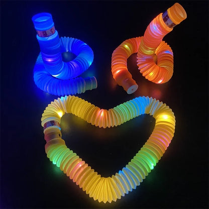 LED Flash Pop Tubes Sensory Toy - Stress Relief Toy for Adults and Kids - Anti-Stress Plastic Bellows for Autism