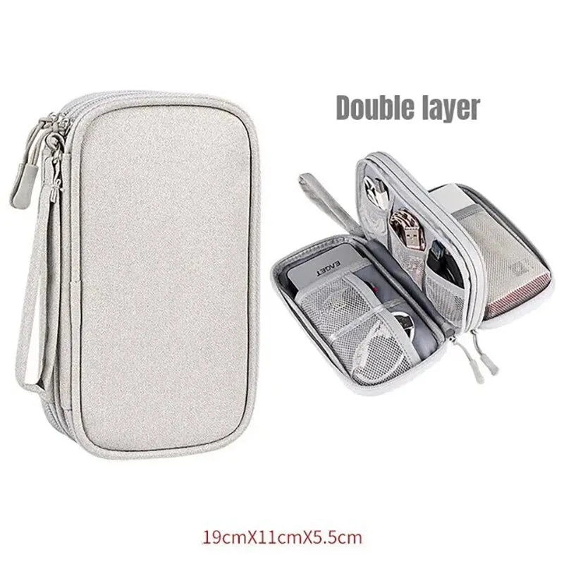 Waterproof Travel Cable Organizer Bag – Portable Double-Layer Storage Pouch for Cables & Chargers