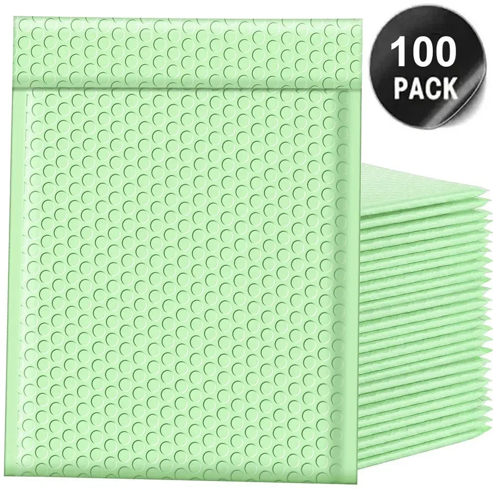 100 Pcs Black Bubble Mailers - Self-Seal Padded Envelopes for Shipping, Poly Green Lining, Secure Packaging Solution