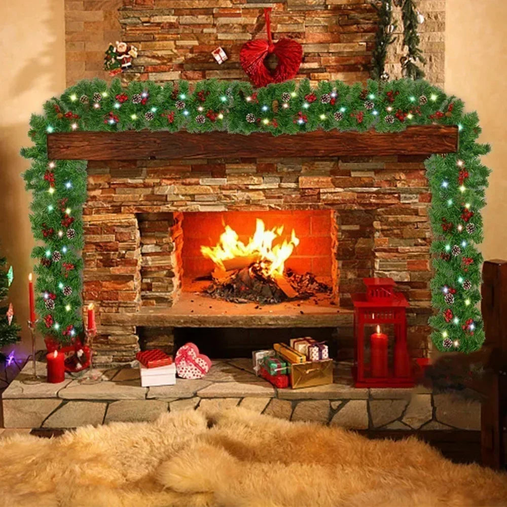 2.7M LED Rattan Christmas Garland – DIY Wreath for Stairs, Fireplace, Tree & Home Decoration
