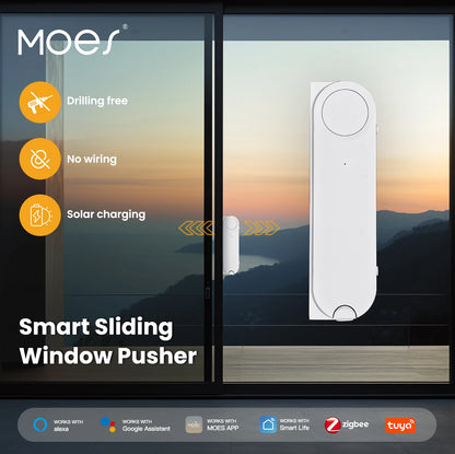 MOES Tuya ZigBee Smart Sliding Window Pusher – Automatic Opener & Closer, Solar Charging, App Remote Control, Alexa/Google Home Compatible