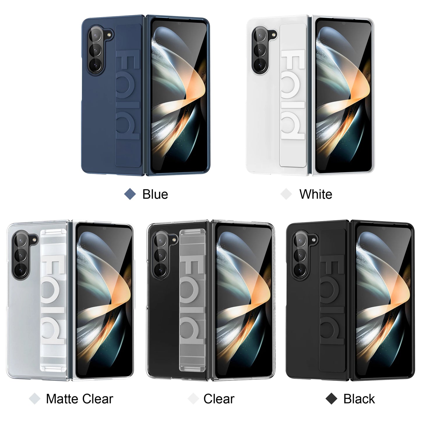 Matte Hard PC Silicone Wrist Strap Case for Samsung Galaxy Z Fold 3-7 – Elastic Armor Cover with Grip & Wristband