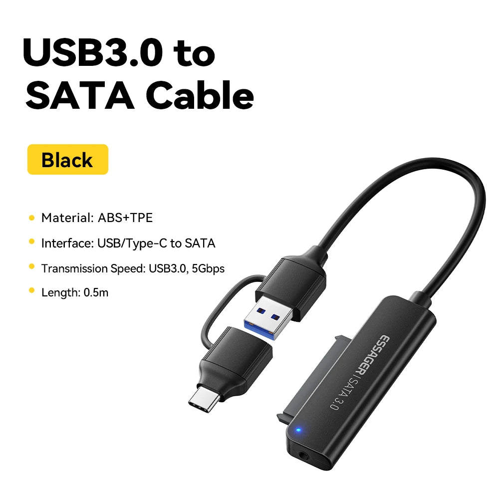 Essager 2-in-1 SATA to USB 3.0/Type-C Adapter – 2.5" HDD & SSD Hard Drive Converter Cable for Fast Data Transfer Disk Enclosure Tool