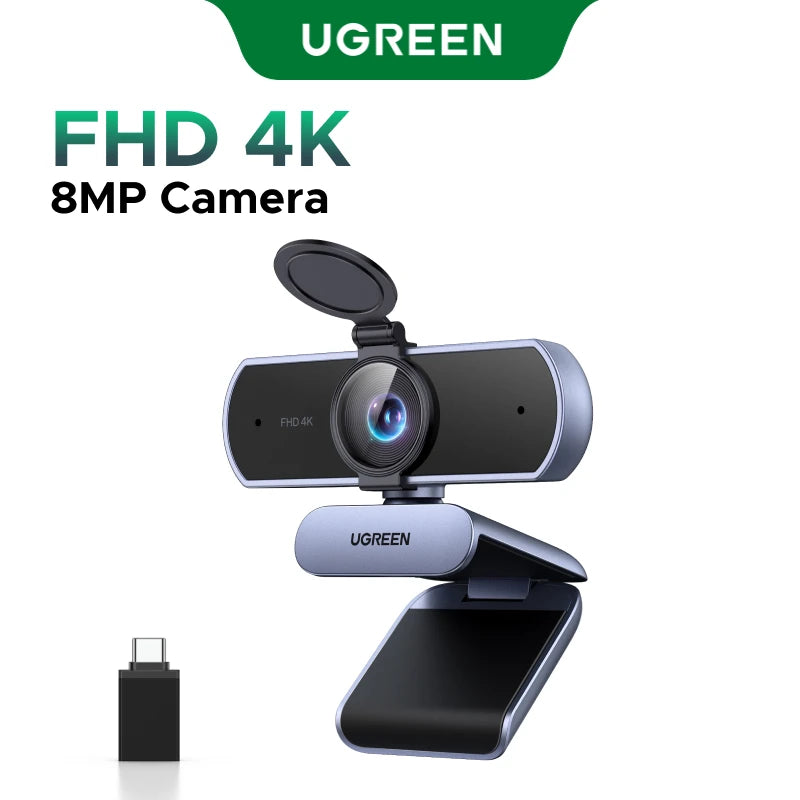 UGREEN 4K FHD 1080P 8MP Webcam – PDAF Auto Focus, Dual AI Noise-Cancelling Mics for PC, Zoom, Teams & Google Meet