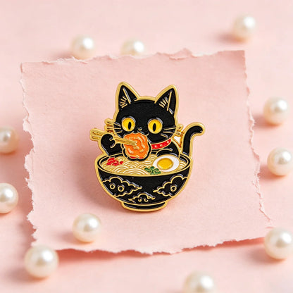 2/3-Piece Cute Black Cat Enamel Pin Set - Noodle Cartoon Badges for Backpacks, Hats, Collars, and Gifts