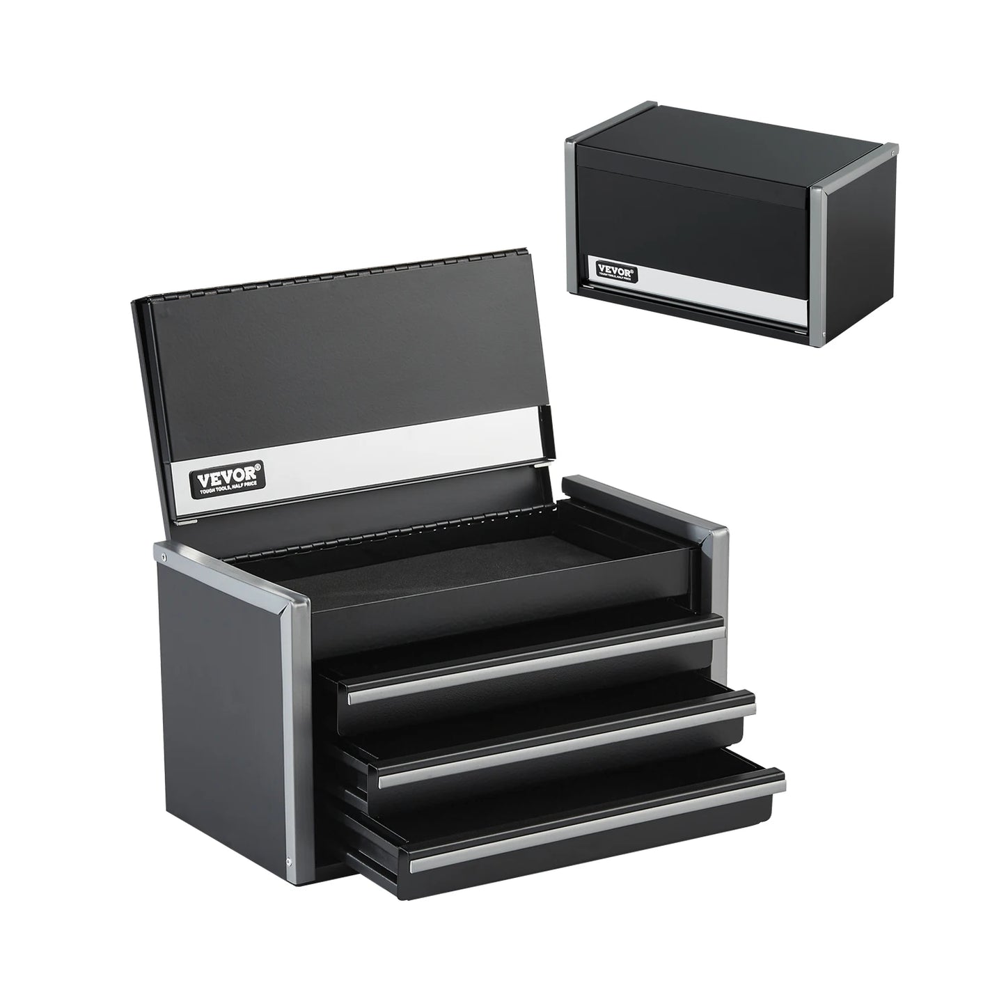 VEVOR 8.6in Portable Metal Toolbox – 3 Drawers Tool Chest with Ball Bearing & PP Feet Pads for Garage Storage